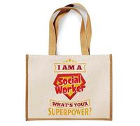 Getagift Social Worker Canvas Jute Bag - I Am a Social Worker What’s Your Superpower? - Eco-Friendly Reusable Shopper Jute Bag, Shopping Bag. (Natural)