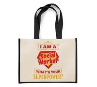 Getagift Social Worker Canvas Jute Bag - I Am a Social Worker What’s Your Superpower? - Eco-Friendly Reusable Shopper Jute Bag, Shopping Bag. (Black)