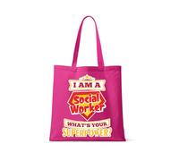 Getagift Social Worker Tote Bag - I Am a Social Worker What’s Your Superpower? - Reusable Eco-Friendly Shopping Bag, Full Colour Tote Bag. (Fuchsia)