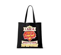 Getagift Social Worker Tote Bag - I Am a Social Worker What’s Your Superpower? - Reusable Eco-Friendly Shopping Bag, Full Colour Tote Bag. (Black)