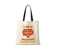 Getagift Social Worker Tote Bag - I Am a Social Worker What’s Your Superpower? - Reusable Eco-Friendly Shopping Bag, Tote Bag. (Black Handle)