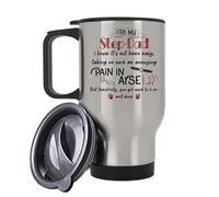 Getagift Step Dad Gifts, Pain in arse, Well Done - Step Dad, Father's Day, Insulated 14oz Travel Mug, Tea, Coffee Mug. (Silver)
