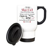 Getagift Step Dad Gifts, Pain in arse, Well Done - Step Dad, Father's Day, Insulated 14oz Travel Mug, Tea, Coffee Mug. (White)