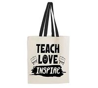Getagift Teach - Love - Inspire, Thank You Gift for Best Teacher, Appreciation, Retirement, Teaching Assistant, Teachers Reusable Bag, Bag for Life, Shopping Bag, Teachers Tote Bag. (Black Handle)