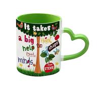 Getagift Teachers Gift, Personalised It Takes a Big Heart, End of Term, Birthday, Teacher Appreciation, Thankyou Gift Coffee Mug,Tea Mug Cocoa Soup Daily use Mug Ceramic Heart Handle Mug. (Green)