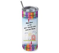 Getagift Teachers Gift, Personalised World Best Teacher, Crayons Designed Bottle, 20 OZ Stainless Steel Skinny Tumbler, Double Walled Vacuum Insulated with Closed Lid and Metal Straw.