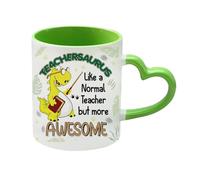 Getagift Teachersaurus Like Normal Teacher But More Awesome, Teacher Nutrition Facts, Heart Handle Coffee, Tea Mug. (Green)
