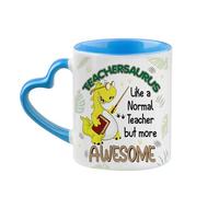 Getagift Teachersaurus Like Normal Teacher But More Awesome, Teacher Nutrition Facts, Heart Handle Coffee, Tea Mug. (Blue)