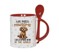 Getagift The Most Paw-Some Cockapoo Dad - Gift for Dog Father, 11oz Inside Colour with Spoon Ceramic Coffee Mug. (Red)