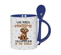 Getagift The Most Paw-Some Cockapoo Dad - Gift for Dog Father, 11oz Inside Colour with Spoon Ceramic Coffee Mug. (Navy Blue)