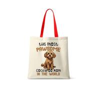 Getagift The Most Paw-some Cockapoo Mom - Gift for Dog Mom, Reusable Bag, Shopping Bag, Tote Bag. (Red Handle)