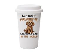 Getagift The Most Paw-Some Cockapoo Mom - Gift for Dog Mom, Wall Eco Insulated White Ceramic Travel Mug, with White Lid.