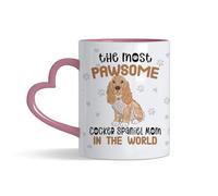Getagift The Most Pawsome Cocker Spaniel Mom in the World - Cute Dog Lover Gift, Funny Pet Mom Mug, Coffee Cup for Cocker Spaniel Owners - 11 oz Heart Handle Ceramic Mug. (Pink)
