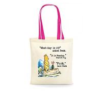 Getagift The Pooh and pig quote 'What Days is it?' Sarcastic Funny Monday Back to work weekend enjoyment the Friend Women, Girl, woman Tote bag, Reusable Shopping Bag, Book Bag (Fuchsia Handle)