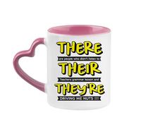 Getagift There, Their, They're, English Grammar Teacher Gift, Heart Handle Coffee, Tea Mug. (Pink)