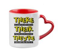Getagift There, Their, They're, English Grammar Teacher Gift, Heart Handle Coffee, Tea Mug. (Red)