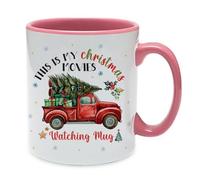 Getagift This is My Christmas Movie Watching Mug, with red Christmas Truck/Christmas Tree, Inside Coloured Coffee, Tea Mug. (Pink)