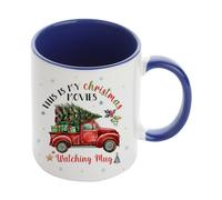 Getagift This is My Christmas Movie Watching Mug, with red Christmas Truck/Christmas Tree, Inside Coloured Coffee, Tea Mug. (Navy Blue)