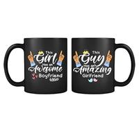 Getagift Valentines Day Funny Couples Tea/Coffee Mug Set, This Guy/Girl Has an Awesome/Amazing Girlfriend/Boyfriend Novelty Mug, Unique Ceramic Black Satin Cup/Mug.