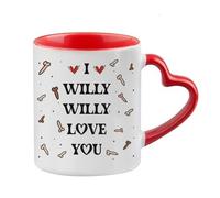 Getagift Valentine's Day Gift, I Willy Love You, Cheeky Rude Design, Heart Handle Coffee, Tea Mug. (Red)