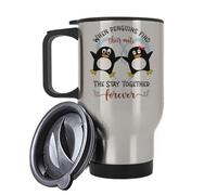 Getagift Valentine's Day Gift, When Penguins Find Their Mate Gift, Anniversary, Wedding Gifts, Insulated 14oz Travel Mug, Tea, Coffee Mug. (Silver)