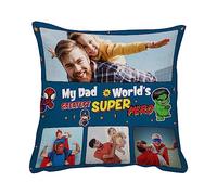 Getagift World's Greatest Dad, Personalised Photo Collage For Dad, Superhero Gift, Birthday Gift Home Décor, Linen Throw Pillow/Cushion. (Linen Cushion Cover)