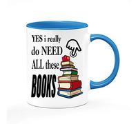 Getagift Yes I Really Do Need All These Books Book Lover Bookish Gifts Librarian Gift Bookworm Birthday/Humorous Gift 11oz / 15oz Ceramic Mug. (Blue Inside Coloured & Blue Handle Mug)