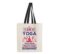 Getagift Yoga Teacher Gift, I Am a Yoga Teacher What's Your Superpower?, Reusable Bag, Shopping Bag, Tote Bag. (Black Handle)
