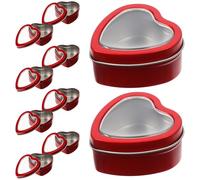 GETAJGHSD 10pcs Heart-Shaped Tin Candy Boxes with Lid Red Window 60x59x27mm Wedding Favor Packaging Box for Chocolates, Party Sweets, and Presentation