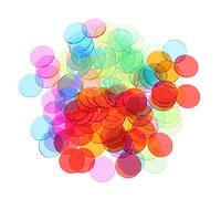 GETAJGHSD 120pcs Transparent Plastic Bingo Chips Each of Blue Yellow Green Purple Orange for Counting Games Bingo Cards and Educational Activities