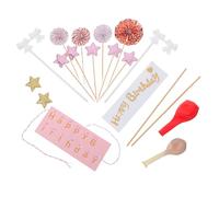 GETAJGHSD 12pcs Happy Birthday Cake Topper Rose Gold Decorations with Glitter Stars Confetti Balloons Paper Fan Ornaments for Elegant Birthday Cake Decor