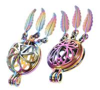 GETAJGHSD 2Pcs Essential Oil Diffuser Necklace Pendants with Hollow Lotus and Wing Design, Aromatherapy Hanging Pendants for Women, Fashion Neck Decorations Set
