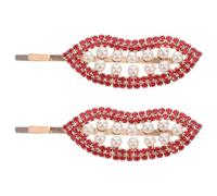 GETAJGHSD 2pcs Fashion Alloy Rhinestone Hair Barrettes Red Lip Shape Elegant Secure Quick Styling Hair Accessories for Women Daily Use and Weddings