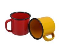 GETAJGHSD 2pcs Thickened Enamel Drinking Cups Vintage Tea Mugs Water Drinking Cups for Home Office Restaurant Use with Wide Opening and Ergonomic Handle Red and Yellow
