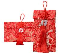 GETAJGHSD 2pcs Traditional Chinese Knot Brocade Red Envelopes with Gold Dragon Jade Pendant, Wedding and Chinese New Year Money Packets, Festival Red Packets for Lucky Giving