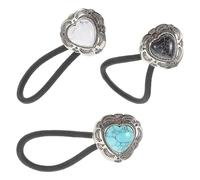 GETAJGHSD 3pcs Metal Hair Ties Set for Women Vintage Ponytail Holders with Turquoise Embellishment and Multiple Styling Options, Heart Shaped Iron and Cloth Accessories for Westernstyle