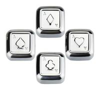 GETAJGHSD 4pcs Stainless Steel Whiskey Stones with Poker Pattern, Reusable Metal Ice Cubes with Smooth Surface for Chilling Whiskey and Spirits, for Clubs and Families