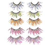 GETAJGHSD 5 Pairs Night Glow False Eyelashes 25mm Long Synthetic Colorful Glitter Lashes Flexible and Simple Style for Halloween and Thanksgiving Makeup