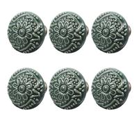 GETAJGHSD 6Pcs Ceramic Door Knobs Set, Embossed Matte Stone Green Porcelain Pulls for Shoe Cabinet, Bedroom Wardrobe and Kitchen Drawers, Decorative Furniture Hardware
