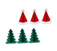 GETAJGHSD 6Pcs Christmas Honeycomb Paper Decorations with Tree Ornaments and Santa Hats Festive Party Supplies for Holiday Cheer and Xmas Tree Embellishment