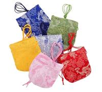 GETAJGHSD 6pcs Elegant Brocade Drawstring Pouches for Jewelry Storage Travel Organizers and Wedding Party Favors Versatile Embroidery Bags