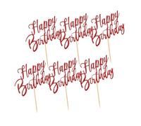 GETAJGHSD 6pcs Glitter Birthday Cake Toppers Creative Cake Picks for Anniversary Party Decorations Eye Catching Birthday Cupcake Picks Red for Adults
