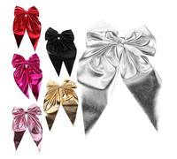 GETAJGHSD 6pcs Metal Bow Claw Clips with Long Silky Satin Ribbon, Polyester Bowknot Hair Barrettes for Women and, Bridal Hair Bows in Gold Silver Red Black Pink and Rose Red for Party
