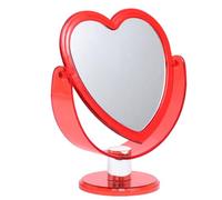 GETAJGHSD Acrylic Two-Sided Cosmetic Heart Mirror with Rotating Stand and Base for Bedroom Vanity Red