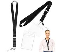 GETAJGHSD Black Lanyard Set with 2 Neck Strap Lanyards, 1 Vertical and 1 Horizontal Id Card Badge Holder for Office and Cruise Use