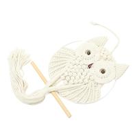 GETAJGHSD Boho Macrame Wall Hanging Owl Decor in White Cotton Rope with Wooden and Steel Details, Compact and Lightweight Handmade Woven Tapestry for Home Decor and Door Decoration