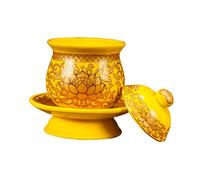 GETAJGHSD Ceramic Buddhist Offering Cup with Auspicious Lotus Pattern Small Yellow Lotus Design Aging-resistant Holy Water Sacrifice Vessel for Worship Supplies and Devotional Use