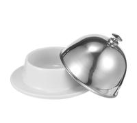 GETAJGHSD Ceramic Soy Sauce Holder Multi-Functional Flavor Seasoning Plate with Stainless Steel Cover Silver Condiment Dishes for Outdoor Camping and Party