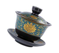 GETAJGHSD Chinese Classical Vintage Ceramic Tea Bowl with Lid Traditional Handmade Tureen Teacup for Loose Leaf Tea Brewing