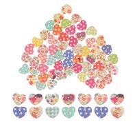 GETAJGHSD Craft Wooden Heart Buttons 100Pcs Colorful Printed Patterns for Sewing DIY Scrapbooking and Card Decoration